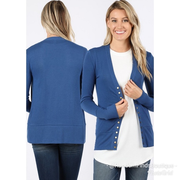 Black SNAP BUTTON CARDIGAN WITH RIBBED DETAIL - Picture 6 of 6